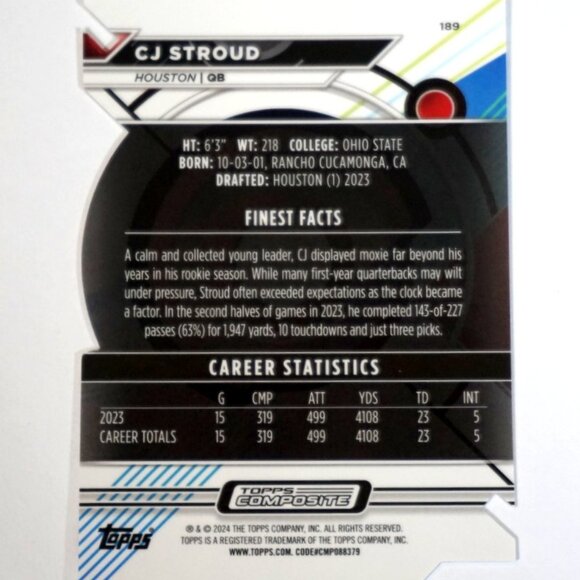 CJ Stroud 2023 Topps Composite Finest X-Ftractor Die Cut #'d /74 Rookie #189 - Picture 3 of 3